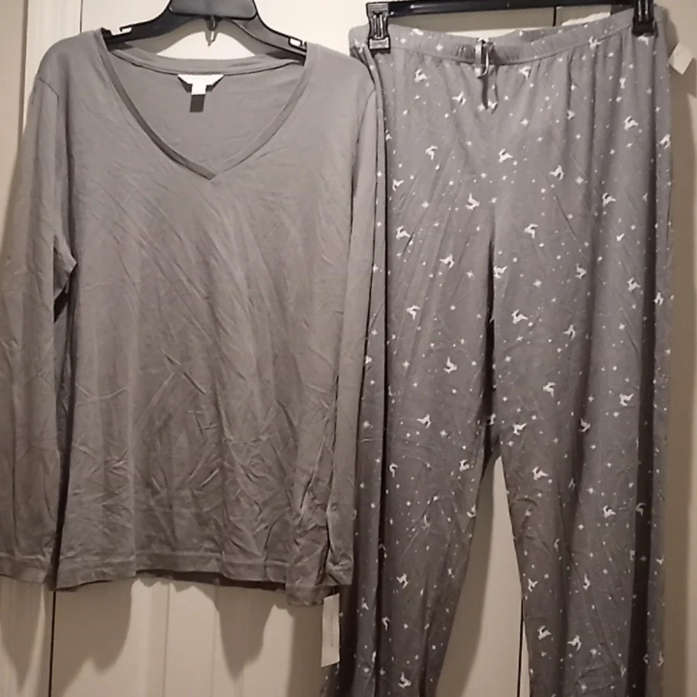 Charter Club Cotton Pajama Set Grey Reindeer